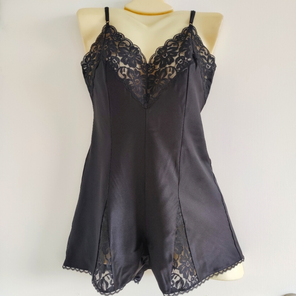 NWT Silk Lingerie Romper | Satin Bodysuit/Playsuit- Black